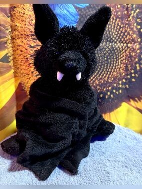 Vintage Ganz Halloween Bat Black Fuzzy Bat 🦇